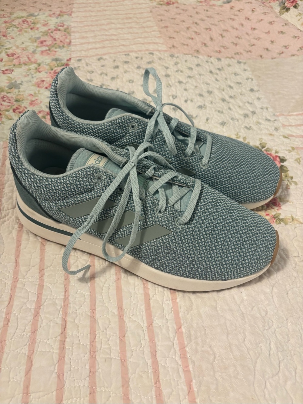 adidas Women's Light Blue Knit Lace-Up Running Sneakers